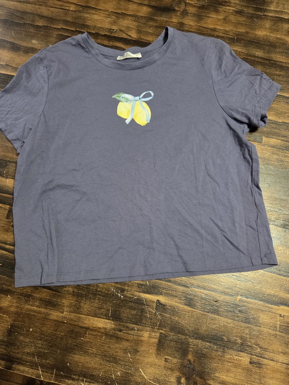 Ladies Baby T‑Shirt with Lemon Graphic - Navy